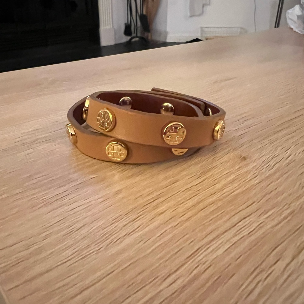 Tory Burch Tan Gold Leather Bracelet